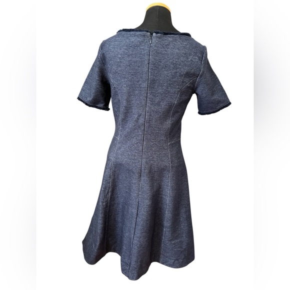 Banana Republic Navy Blue Textured Frayed Trim Fit & Flare Dress Sz 6 - Picture 3 of 11